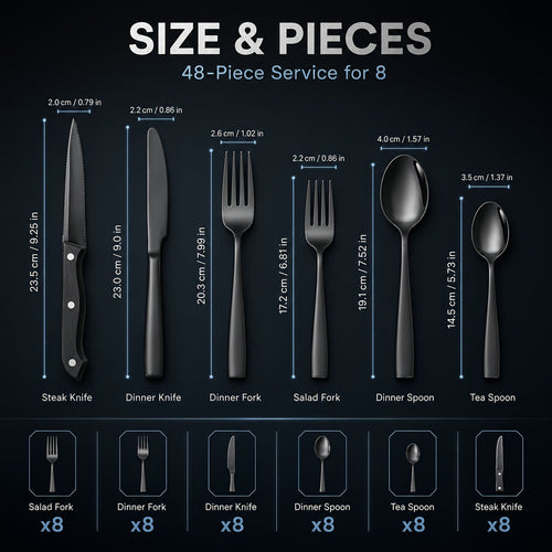48-Piece Stainless Steel Flatware Set with Steak Knives Service for 8 Mirror Polished Silverware Dishwasher Safe