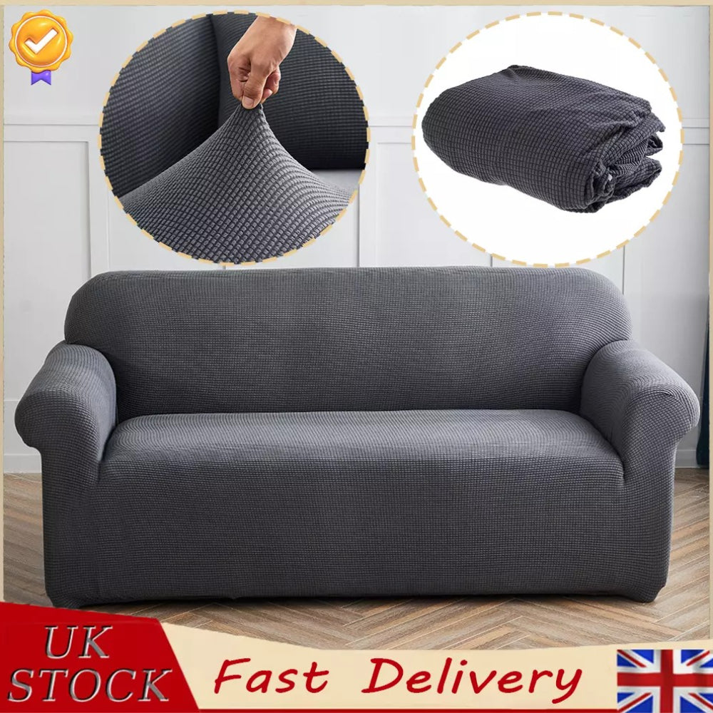 Solid Color Jacquard Sofa Cover Full Coverage High Stretch Non-Slip Machine Washable All Season Pet Friendly Couch Protector Living Room Office