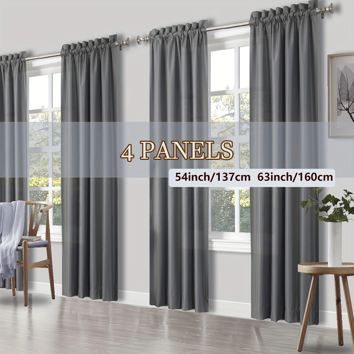 Solid Color Rod Pocket Light Filtering Curtains – 4 Panels Set for Living Room, Bedroom & Office | Multiple Sizes & 10 Colors | Simple Modern Window Panels
