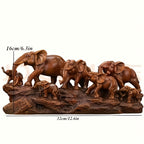 Elephant Family Figurine Resin Lucky Feng Shui Statue – Wood Grain Style Home Decor for Living Room Office Shelf, Housewarming Gift