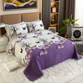 Butterfly Floral Quilted Bedspread Set 3 Piece – Embellished Polyester Coverlet with Floral Butterfly Pattern, Machine Washable All-Season Bedding, Polyester Fill, Queen & King Size, Purple