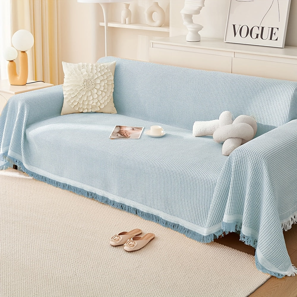 Tassel Sofa Cover Scratch-Resistant & Breathable, Multifunctional Boho Couch Cover Slipcover for All Seasons, Easy-Fit Fashionable Settee Throw Cover for Living Room Sofa