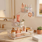 3-Tier Metal Mesh Countertop Storage Rack with Hooks, Space-Saving Organizer for Bathroom & Kitchen – Heavy-Duty Cosmetic, Perfume & Toiletry Display Stand, Black or White, Mini Available