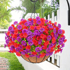 UV-Resistant Artificial Hanging Flowers with Container – Fake Petunia Hanging Plants in 6 Colors, Realistic Faux Blooms for Outdoor Garden, Patio, Porch, Balcony Railing, Wedding & Mother’s Day Decor