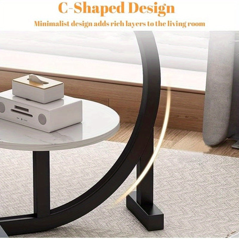 Marble Pattern Wrought Iron Side Table Modern Minimalist Sofa End Table for Living Room Bedroom Small Space
