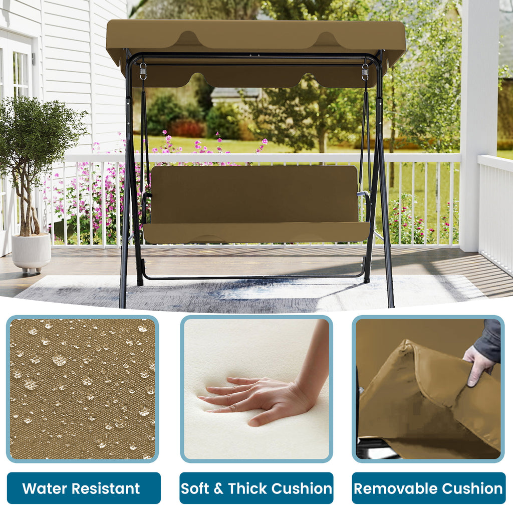 Outdoor Porch Glider Swing with Canopy Rust Proof Heavy Duty Steel Frame Adjustable Canopy Patio Furniture Garden Lawn Backyard Black Beige Brown Red Green