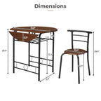 3-Piece Bistro Dining Set Drop Leaf Table and 2 Chairs Space Saving Kitchen Table Set for 2 with Wine Rack Metal Frame for Small Space Apartment Breakfast Nook