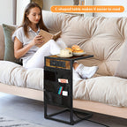 C-Shaped End Table with Charging Station – Sofa Side Table, 50LBS Capacity, Slides Under Sofa, Snack & Laptop Table for Living Room Bedroom (1pc/2pcs, w/wo Storage Bag)