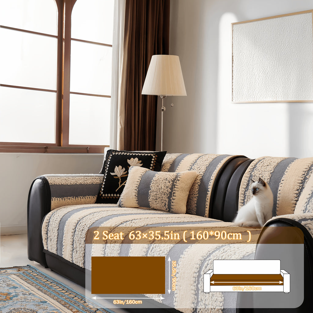 Plush Couch Cover Non-Slip Washable Sofa Cushion Pad for 2/3/4 Seat Sectional L-Shape Couch | Pet & Kid Friendly Furniture Protector Slipcover, Black Gray Brown
