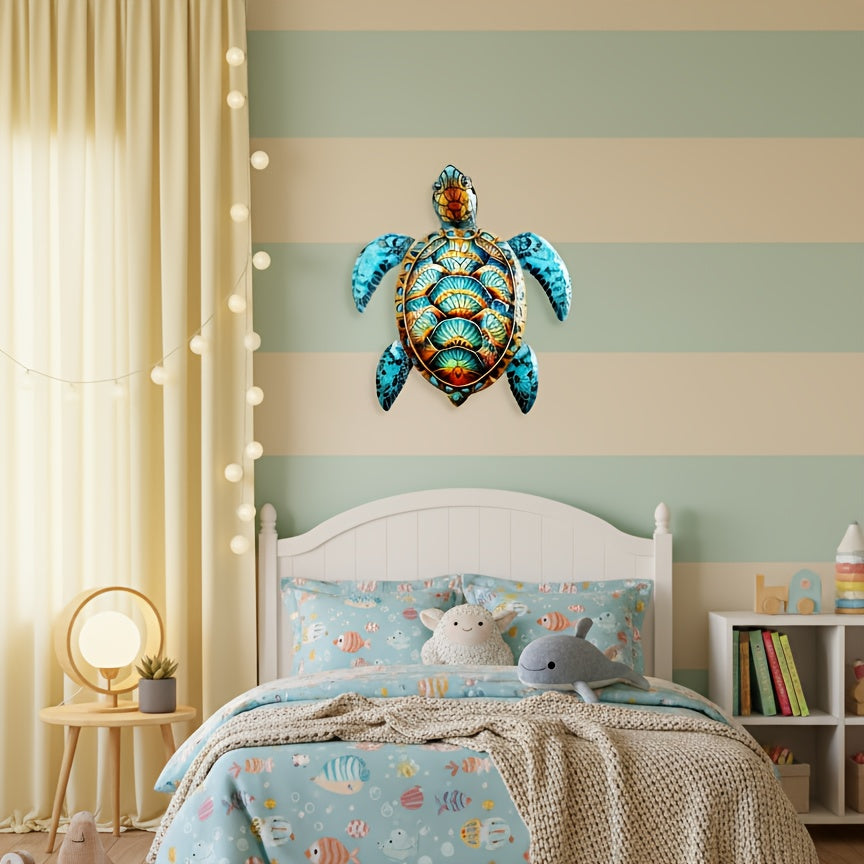 Colorful Metal Turtle Wall Art – Intricate Swirling Pattern Metal Wall Hanging Decor | 14.37 x 15.75 Inch Boho Wall Sculpture for Living Room, Entryway & Door | Unique Housewarming Gift