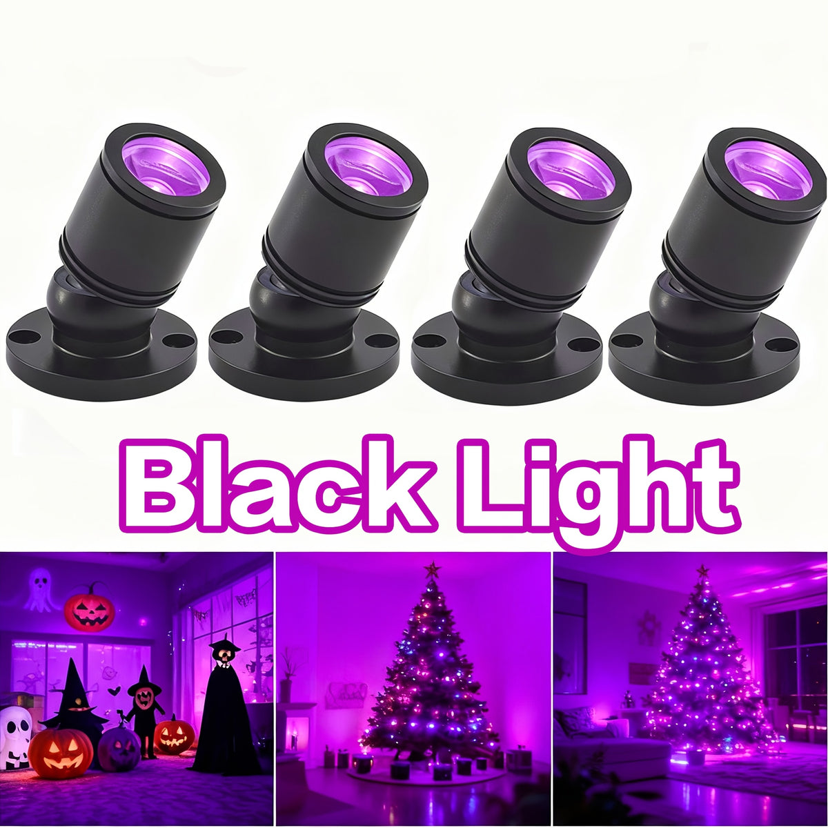 USB UV Black Light LED Mini Spotlights – Connectable 1W UV-A Blacklight for Glow Party, Bedroom Decor, Posters, Halloween & Pet Urine Detection – 2, 4 or 6 Pack