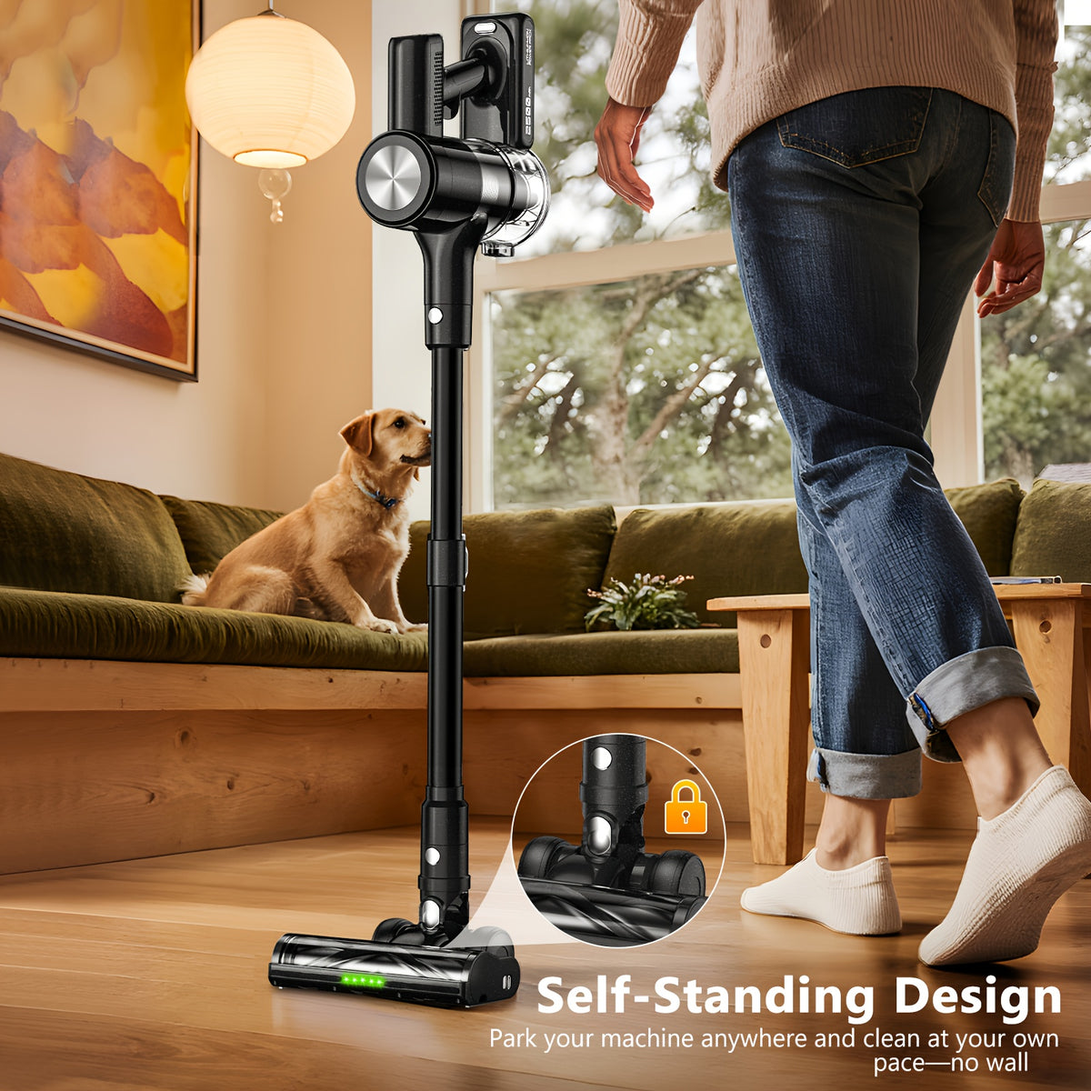 45KPA Cordless Vacuum Cleaner 8-in-1 Lightweight Stick Vacuum Green Light Anti-Tangle Floor Brush for Carpet Pet Hair Tile Hardwood 4 Colors