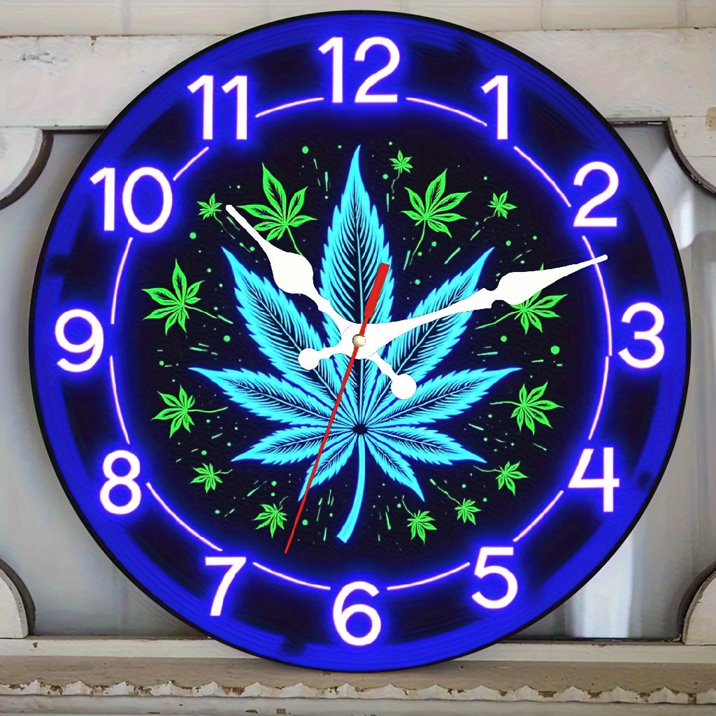 Neon Wooden Silent Wall Clock 10x10 Inch for Basement Bookstore Staircase – Battery Operated Decorative Clock for Home, Office & Seasonal Gift