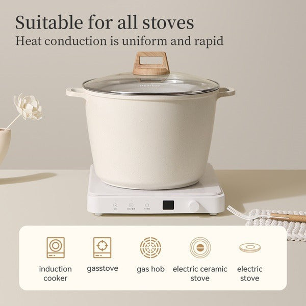 Hoarbar 10.5QT Non-Stick Soup Pot – Large Family Stock Pot, Even Heating, Electric Ceramic Gas Stove Compatible, White