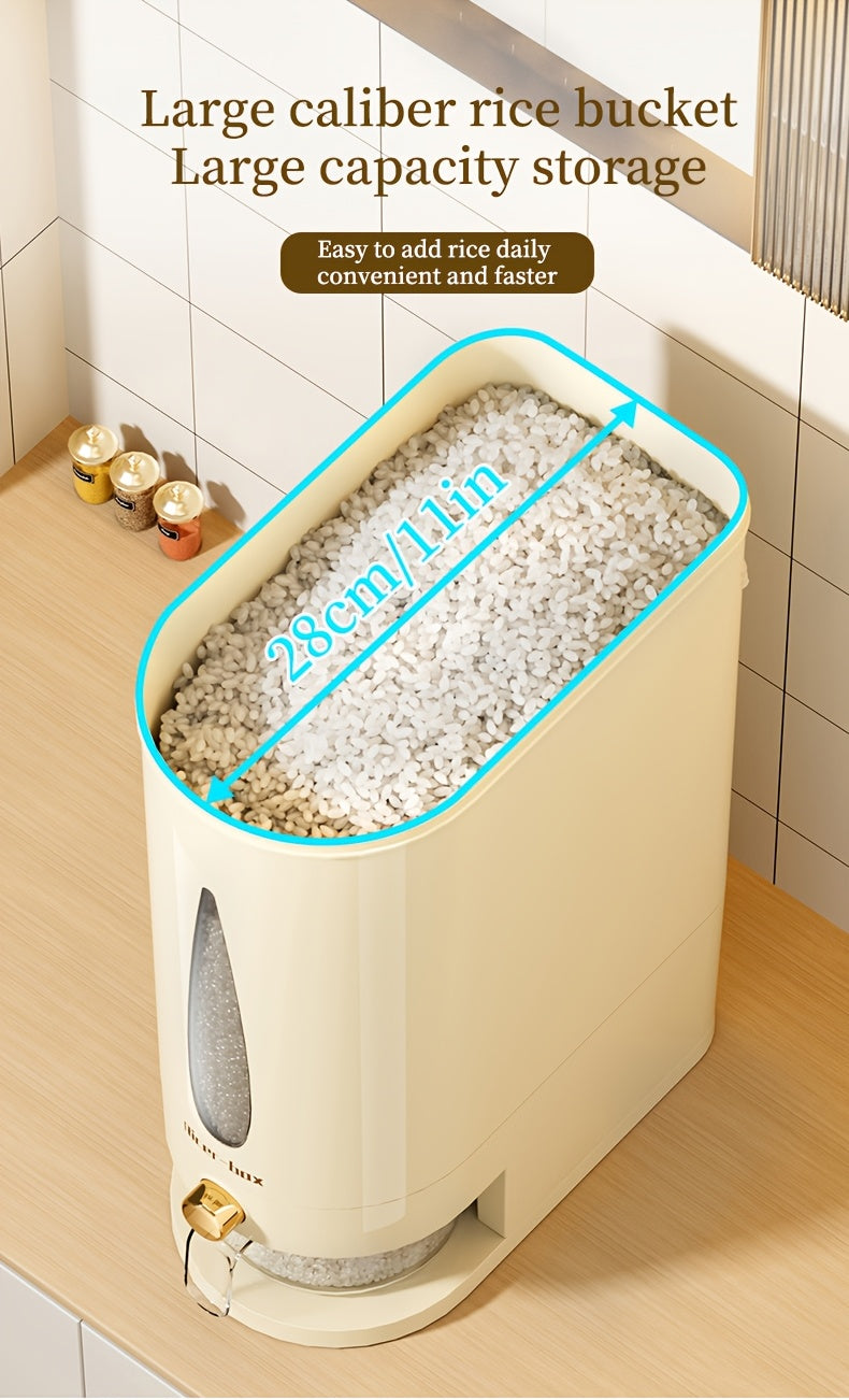 Large Capacity Rice Dispenser & Sealed Storage Box – Press-Type Measuring Cup, Moisture-Proof & Insect-Proof, for Rice, Flour, Coffee Beans, Legumes & Pet Food – 11LB & 22LB Options