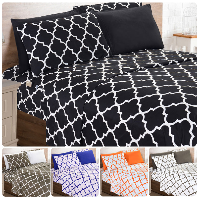 Luxury Microfiber Bed Sheet Set Geometric Trellis Pattern 16 Inch Deep Pockets Fade Wrinkle Resistant Hotel Quality Twin Full Queen King 5 Colors