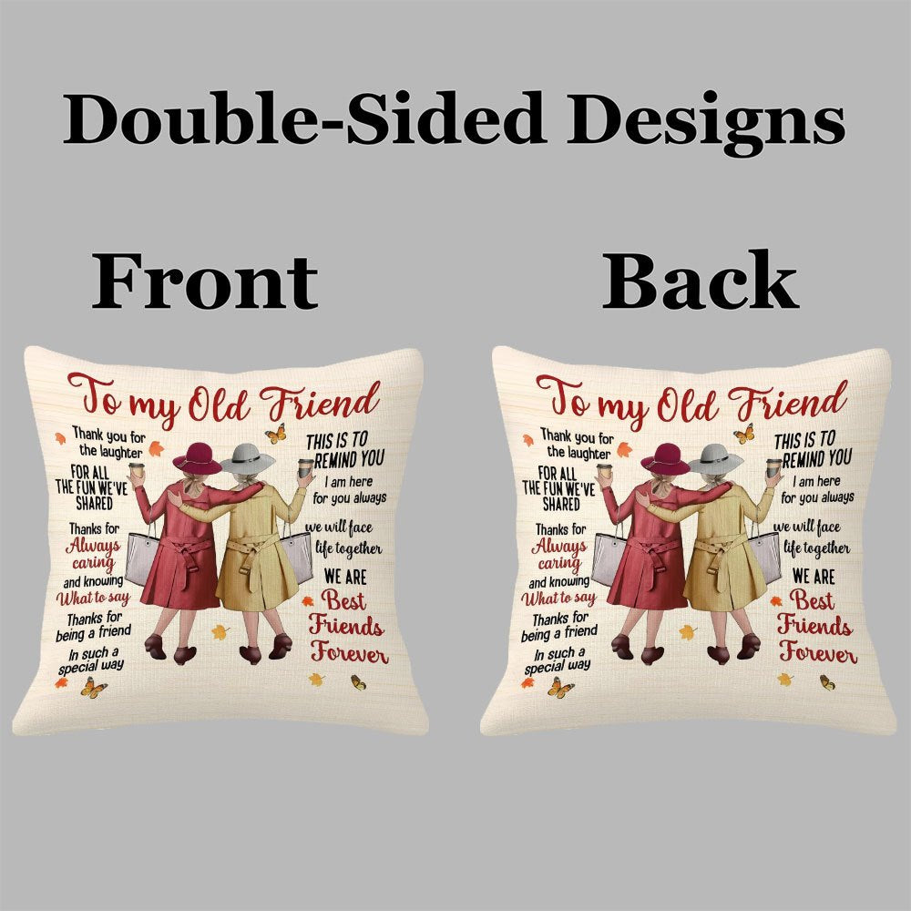 Best Friend Gift Throw Pillow Cover 18x18 Inch – Double-Sided Printed Friendship Quotes & Autumn Leaves Design, Zipper Closure Machine Washable Cushion Cover for Bedroom Sofa Living Room Car Holiday Decor
