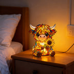 Sunflower Highland Cow Table Lamp – Warm-Toned Whimsical Light-Up Cow Statue Bedside Lamp & Tabletop Decoration, Perfect Gift for Animal Lovers & Home Decor