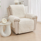 Bohemian Single Sofa Cover Non-Slip Short Plush Recliner Chair Protector Pet-Friendly Machine Washable Wavy Pattern Single-Seat Couch & Chair Slipcover