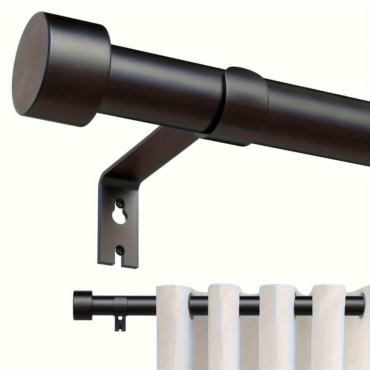 Curtain Rod Heavy Duty Adjustable 1 Inch Black Metal - Modern Industrial Drapery Rod for Living Room Bedroom Kitchen Outdoor Patio, Supports 33 lbs Multiple Sizes 30-60 to 30-150 Inch