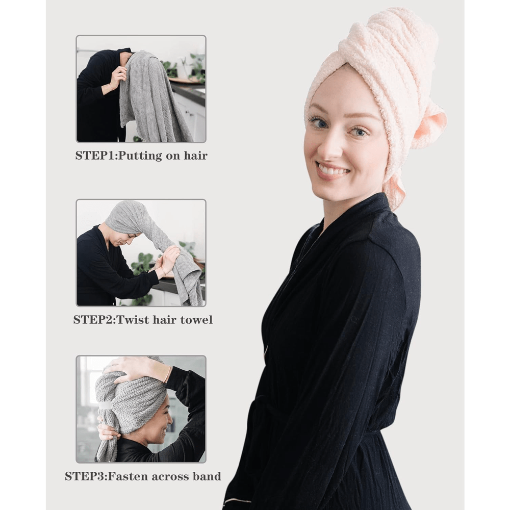 Microfiber Hair Towel Wrap for Women Super Absorbent Quick Dry Anti-Frizz Turban – Large 27.5"x39.4" for Curly Long Short Wet Hair | Pink