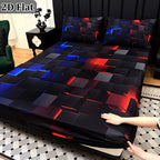 Tech Print Fitted Sheet Set 3 Piece - Digital Geometric Pattern Deep Pocket 15 Inch Bed Sheet with 2 Pillowcases Twin Full Queen King All Seasons