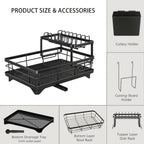 2-Tier Dish Drying Rack with Drainboard - Large Capacity Kitchen Counter Dish Drainer with Utensil Holder - Space-Saving Dish Rack for Kitchen Sink and Counter