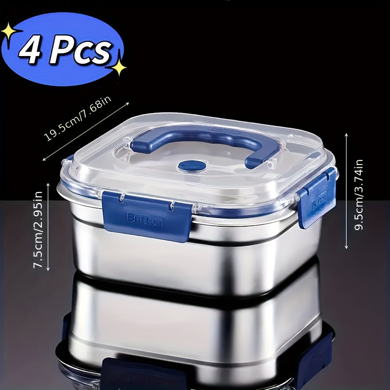 Stainless Steel Food Storage Containers Set of 4 – Extra Large 1800ml / 60oz, Airtight Leakproof Lids, Fridge & Freezer Safe, Meal Prep Lunch Box & Bento