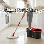 Spin Mop and Bucket Set with Wringer 360°, 4 Microfiber Mop Heads Included, Spinning Mop Bucket System for Bathroom Kitchen Bedroom Living Room Floor Cleaning