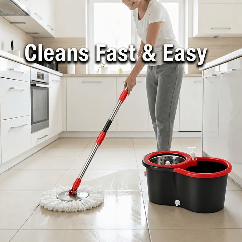 Spin Mop and Bucket Set with Wringer 360°, 4 Microfiber Mop Heads Included, Spinning Mop Bucket System for Bathroom Kitchen Bedroom Living Room Floor Cleaning