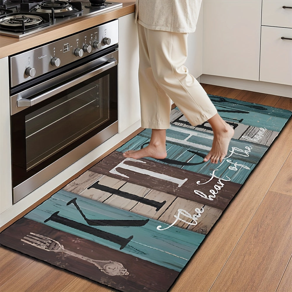 2-Piece Diatomaceous Earth Kitchen Mat Set – Green-Brown Wooden Plank Pattern, Machine Washable, Non-Slip & Soft for Kitchen, Bathroom, Hallway & Bedroom