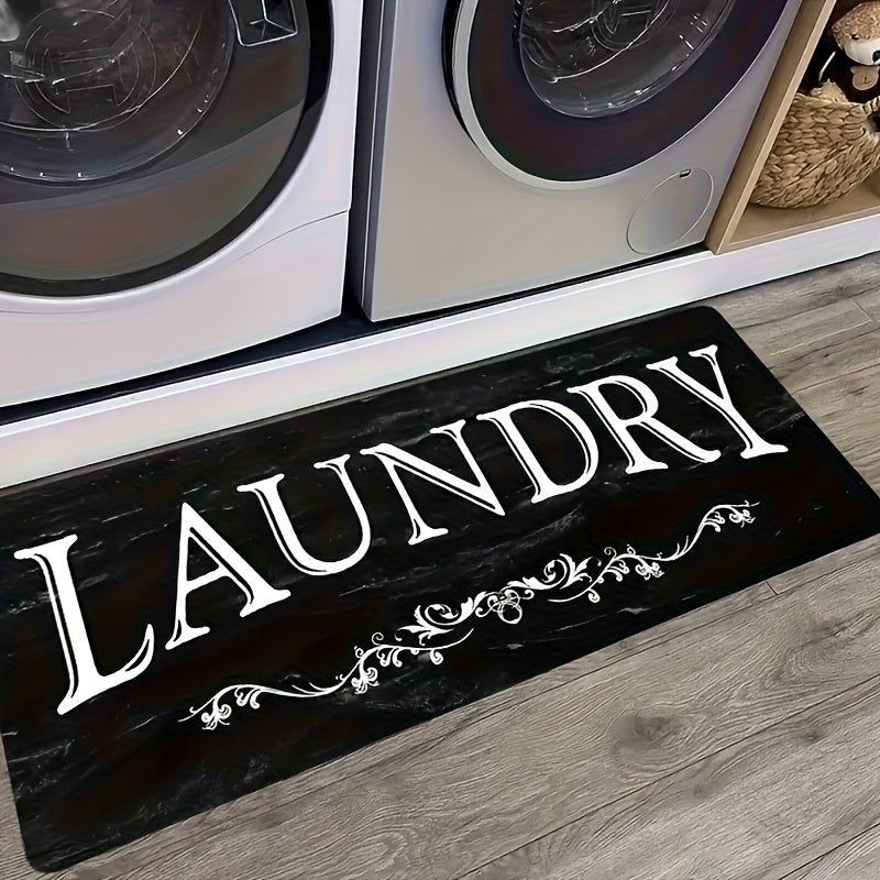 Non-Slip Laundry Room Rug Machine Washable - Rubber Backing Anti-Skid Standing Mat with Text Design for Laundry, Kitchen, Bathroom, Porch & Balcony – Comfort Floor Mat Home Decor
