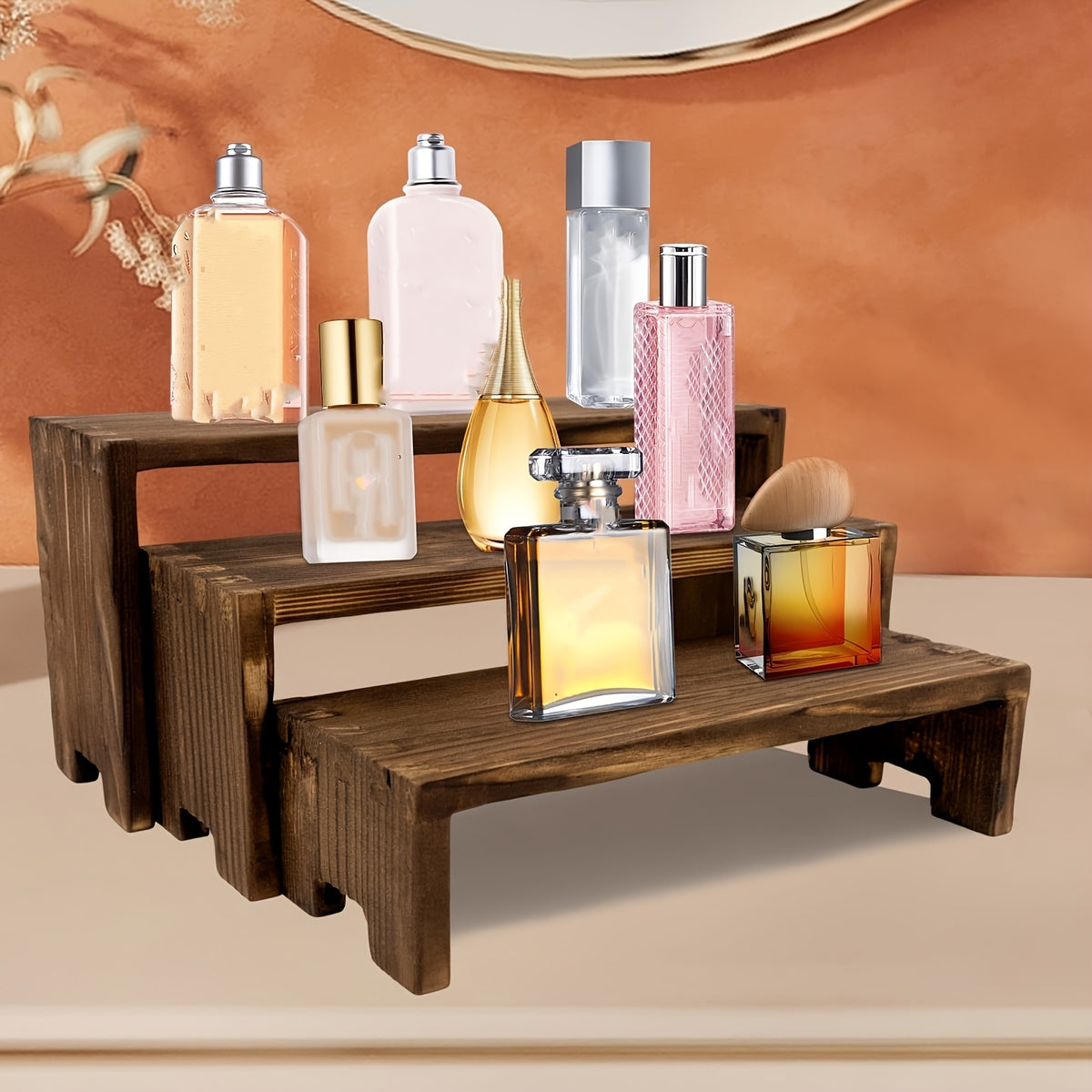 3-Tier Wooden Tabletop Display Shelf, Modern Rectangular Desktop Storage Rack & Space-Saving Organizer for Home, Office, Bathroom & Kitchen Counter, Decorative Wood Display Stand