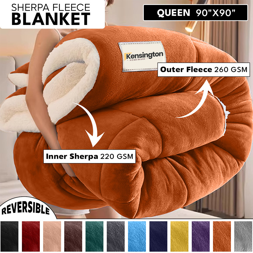 480GSM Heavy Sherpa Fleece Blanket Double-Sided Reversible Warm Throw for Couch Bed Office Travel All Season Comfort Sofa Decoration Holiday Gift