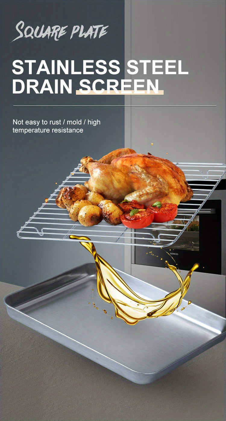 Baking Pan Set with Cooling Rack Large Stainless Steel Cookie Sheet Non-Toxic Durable Easy Clean Professional Oven Tray for Baking Roasting Holiday Baking
