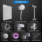 High Pressure Rainfall Handheld Shower Head Combo with 11-Inch Extension Arm 9 Spray Settings Anti-Leak Height Angle Adjustable Chrome Matte Black