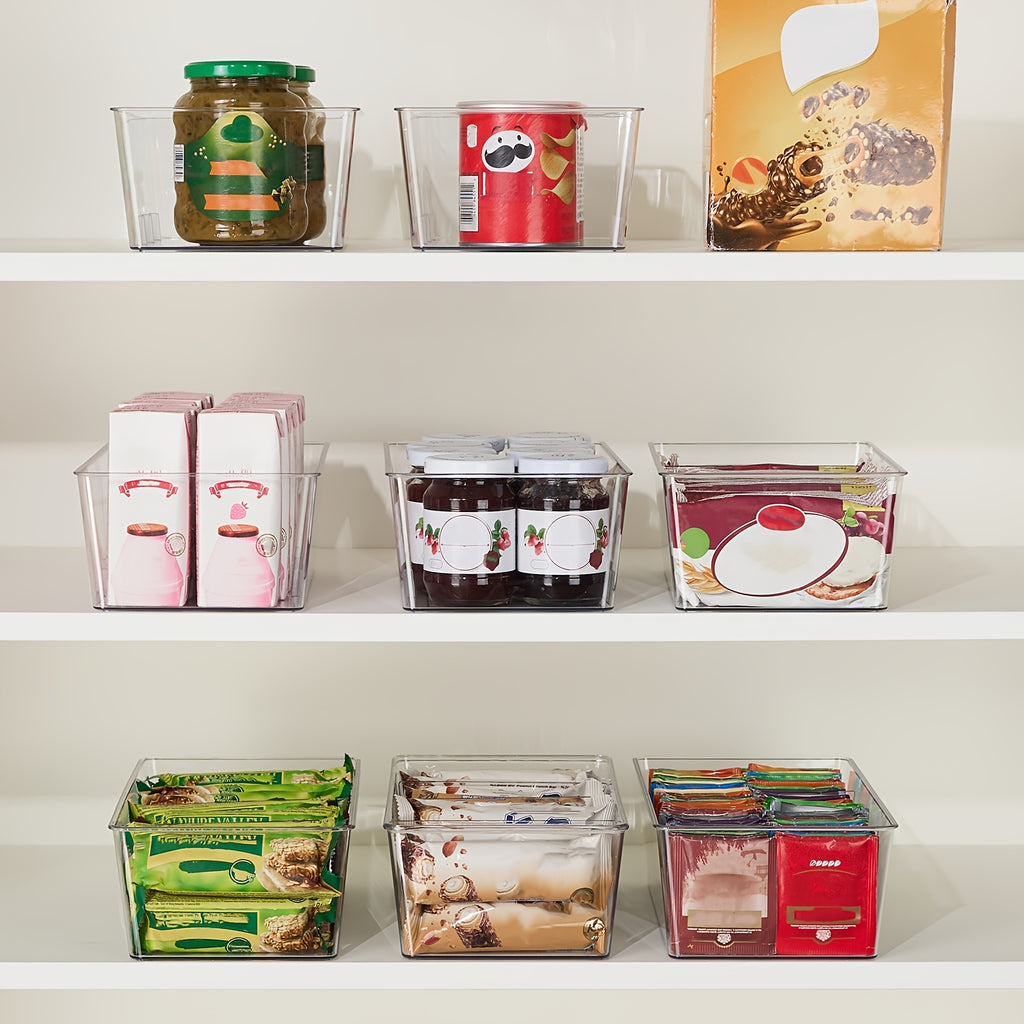 8-Pack Clear Plastic Food Storage Organizer Bins with 4 Compartments – Removable Dividers for Pantry, Kitchen, Fridge & Cabinet Organization of Snacks, Spice Packets & Pouches