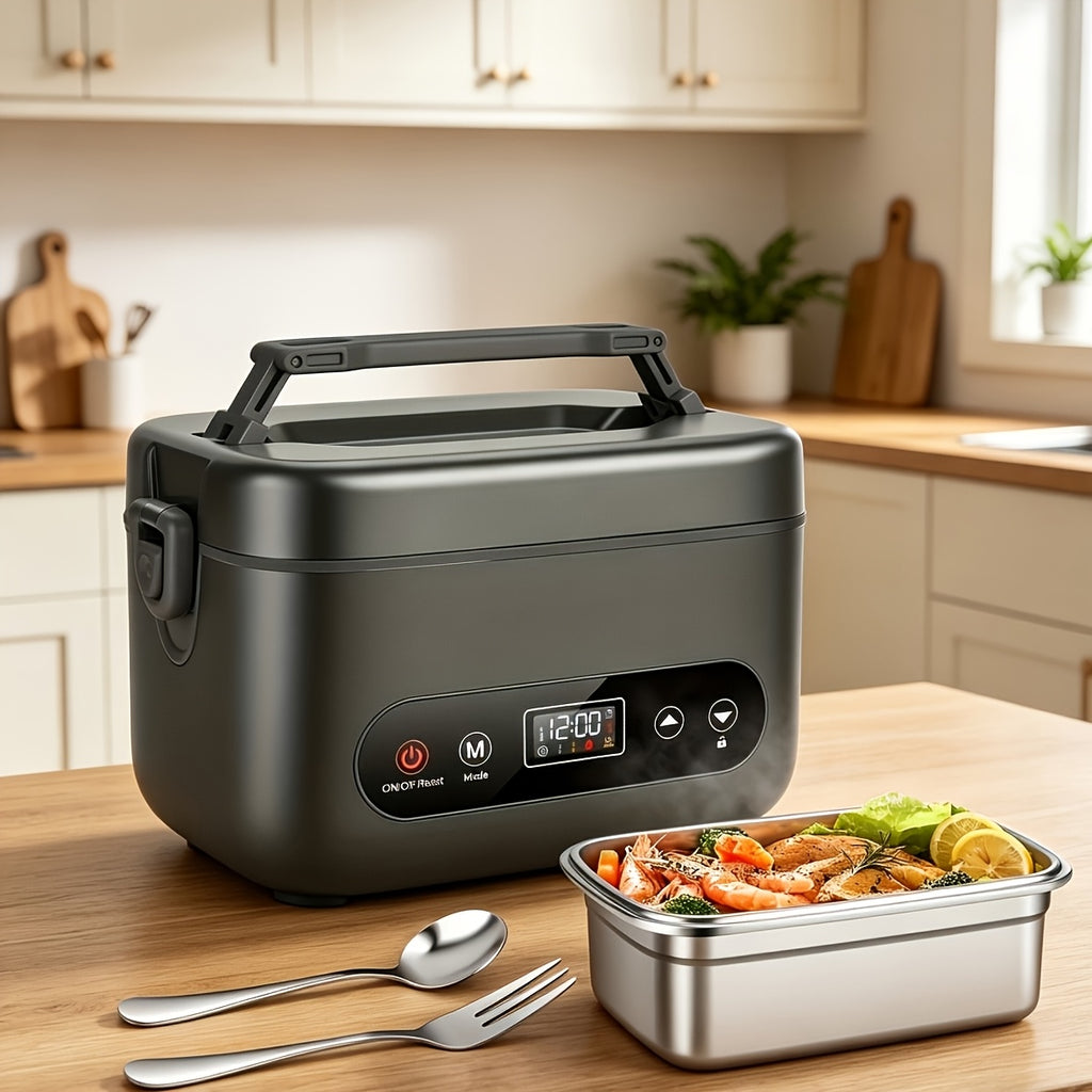 Heated Lunch Box 8000mAh Rechargeable with Digital Display & Stainless Steel Liner – Portable Electric Food Warmer Power Bank Lunch Bag, 33.8oz for Work Car Camping School Men Women