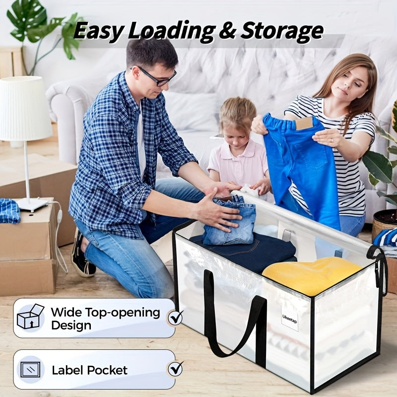8-Pack Heavy Duty Transparent Moving Bags with Lids – XL Zipper Storage Boxes with Reinforced Handles for Clothing, Bedding, Dorm & College Moving, 27x14x15 inch
