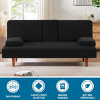 Sofa Cover 4-Piece Stretch Futon Slipcover Set with Removable Armrest & Cupholder Covers – Spandex Jacquard Furniture Protector, Black & Navy