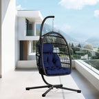Egg Chair with Stand Rattan Wicker Outdoor Swing Hammock Chair Thickened Aluminum Frame UV-Resistant Cushion 350LBS Single or Two-Seater