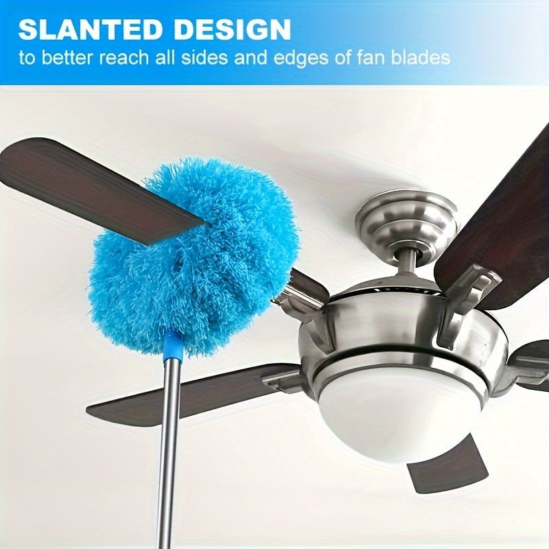 Ceiling Fan & High-Reach Dust Brush with Extension Rod – Detachable Washable Ultra-Fine Microfiber Cleaner for Fans, High Ceilings, Furniture & Cars, Blue