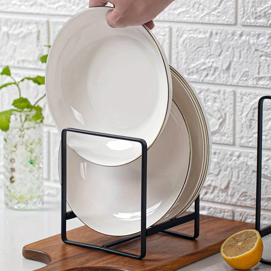 4-Pack Stainless Steel Cabinet Plate Organizer Dish Rack Set Space-Saving Bowl Holder Dish Drying Rack for Kitchen Counter Cabinet Storage