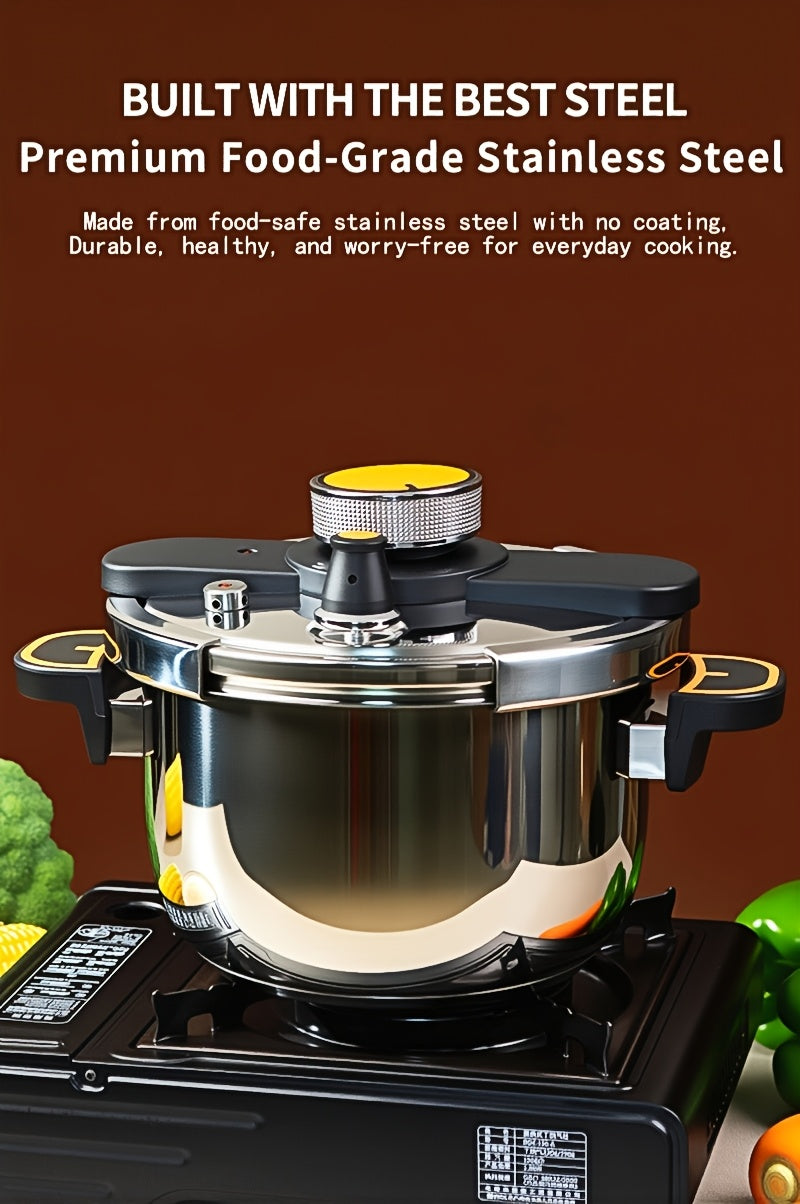 Stainless Steel Pressure Cooker & Stew Pot with One-Twist Lock Lid – 1.32, 1.59 & 2.11 Gal Sizes, Induction & Gas Compatible, Dishwasher Safe for Family Meals