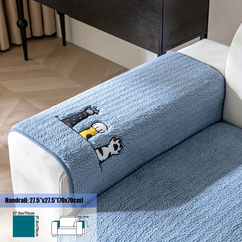 Sherpa Sofa Cover with Cat Paw Embroidery – Thick Plush Non-Slip Couch Slipcover, Pet-Friendly & Machine Washable Furniture Protector