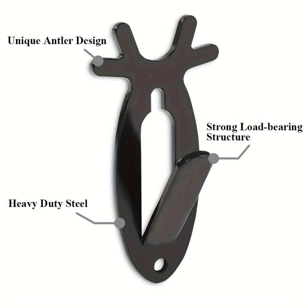 Deer Head Wall Hooks Set of 5 - Retro Antler-Style Heavy-Duty Metal Decorative Hooks for Coats, Hats & Towels, Holds 20 lbs, Easy Install, Hardware Included - Bathroom, Bedroom & Entryway Decor
