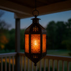 Moroccan Hanging Candle Lantern with Chain – Vintage Boho Style Iron & Glass Tealight Holder for Home, Patio, Garden, Wedding & Ramadan Decor (23.5" Overall)