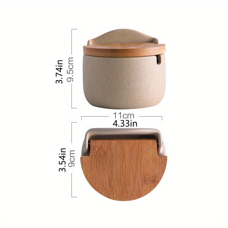 Ceramic Seasoning Pot Set with Tray Lid and Spoon Salt Pepper Spice Jars Kitchen Condiment Containers for Countertop Storage Set of 2 or 3