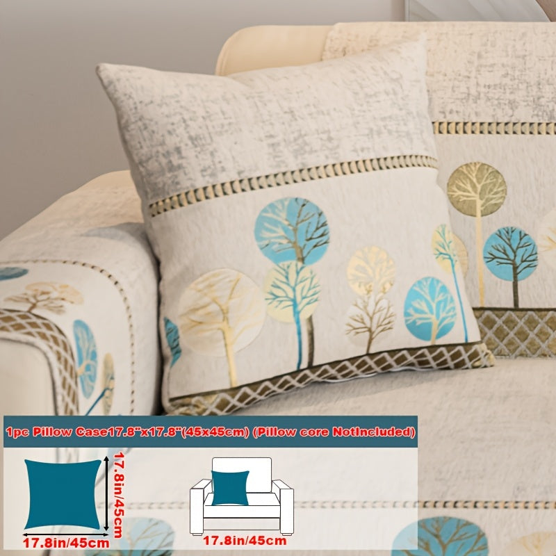 Bohemian Embroidered Sofa Cushion Cover Geometric Tree Leaf Design Pet Friendly Elegant Blue Gold for Living Room Bedroom Office All Sofa Sizes