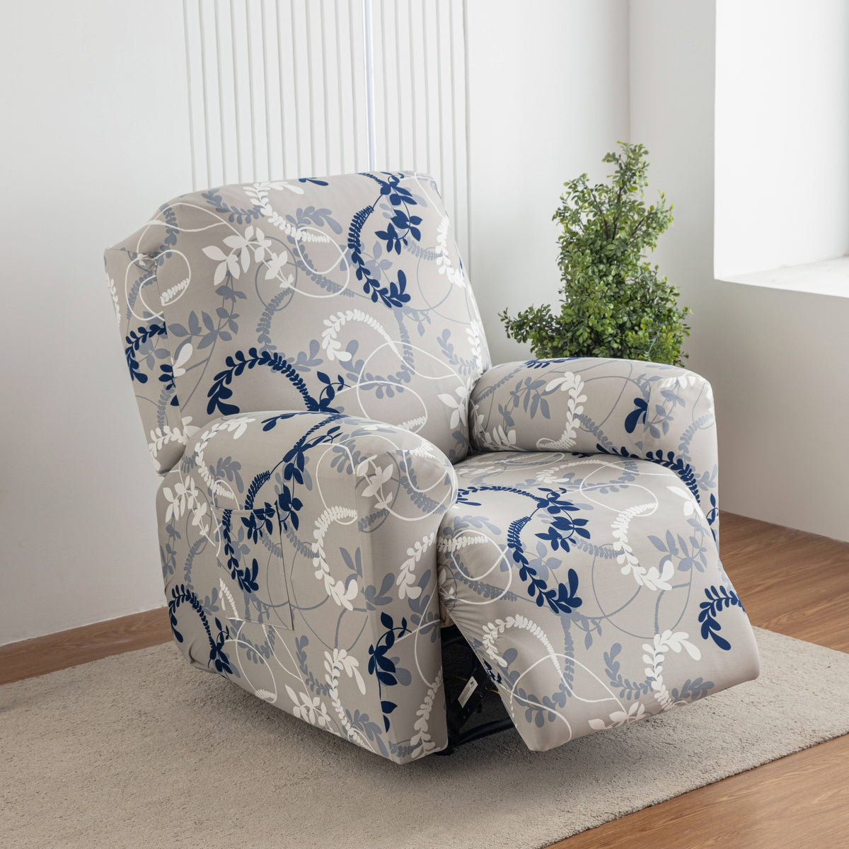 Lounge Chair Cover Set 4-Pack – High Elasticity Elastic Printed Slipcover with Side Pockets, Pet Friendly, for Bedroom Office Living Room, Holiday Home Decor